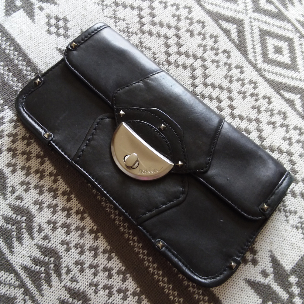 Botkier Black Leather Studded Crescent Clutch